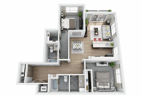 Floor plan for 2 beds, 2 baths, 1126 sqft